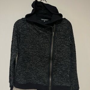 Michael Stars Black and Gray Textured Jacket Asymmetrical from Zip Hoodie